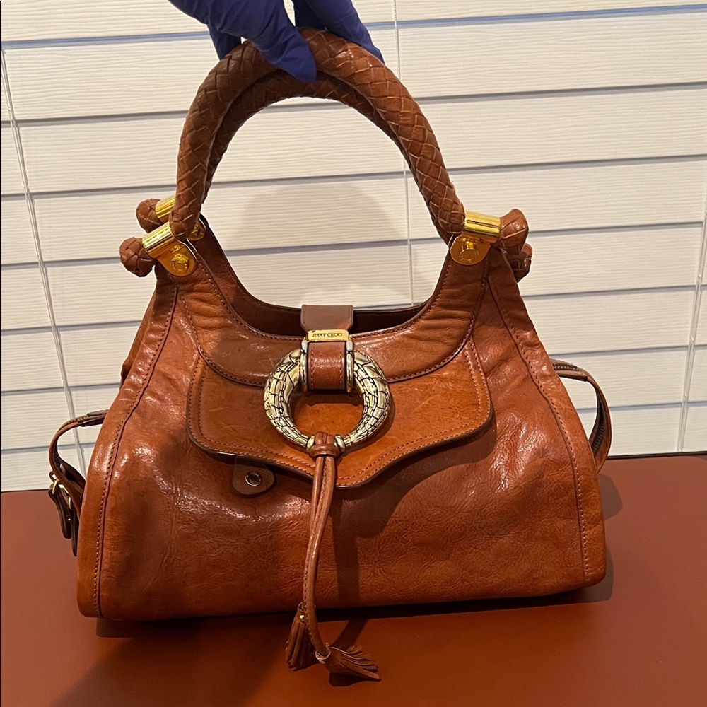 Jimmy Choo Brown Tote Bag with Gold Accents
